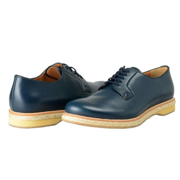 Prada Men\'s Blue Leather Casual Lace Up Oxfords